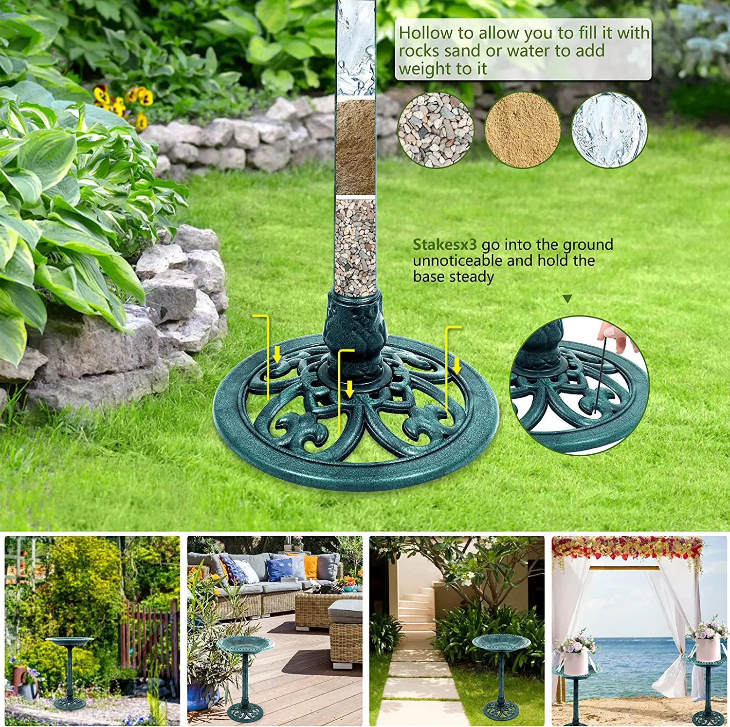 Outdoor Traditional Resin Garden Bird Bath-Green