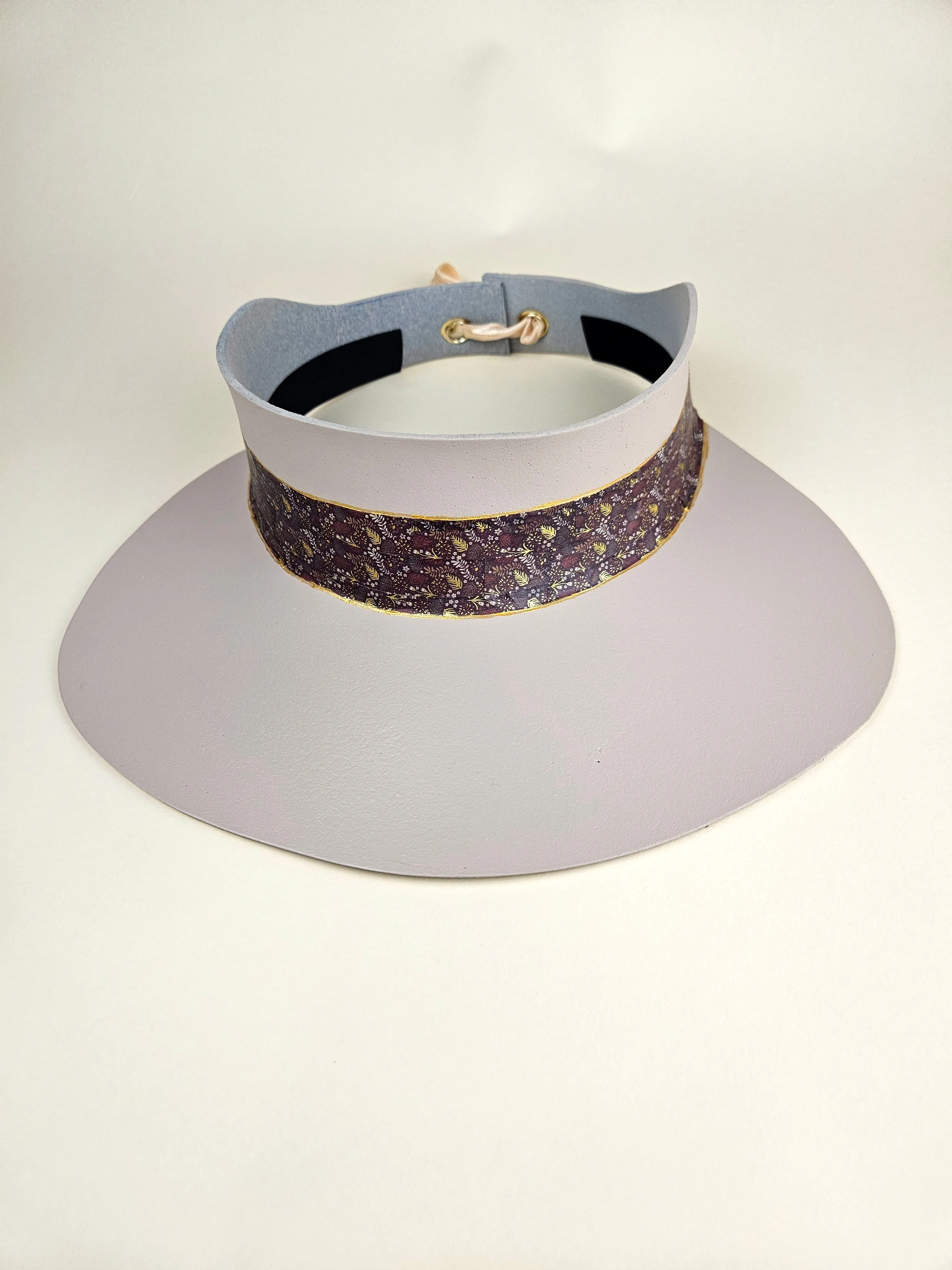 Peach Gray "LadyEVA" Visor Hat with Dark Purple, Red and Gold Band