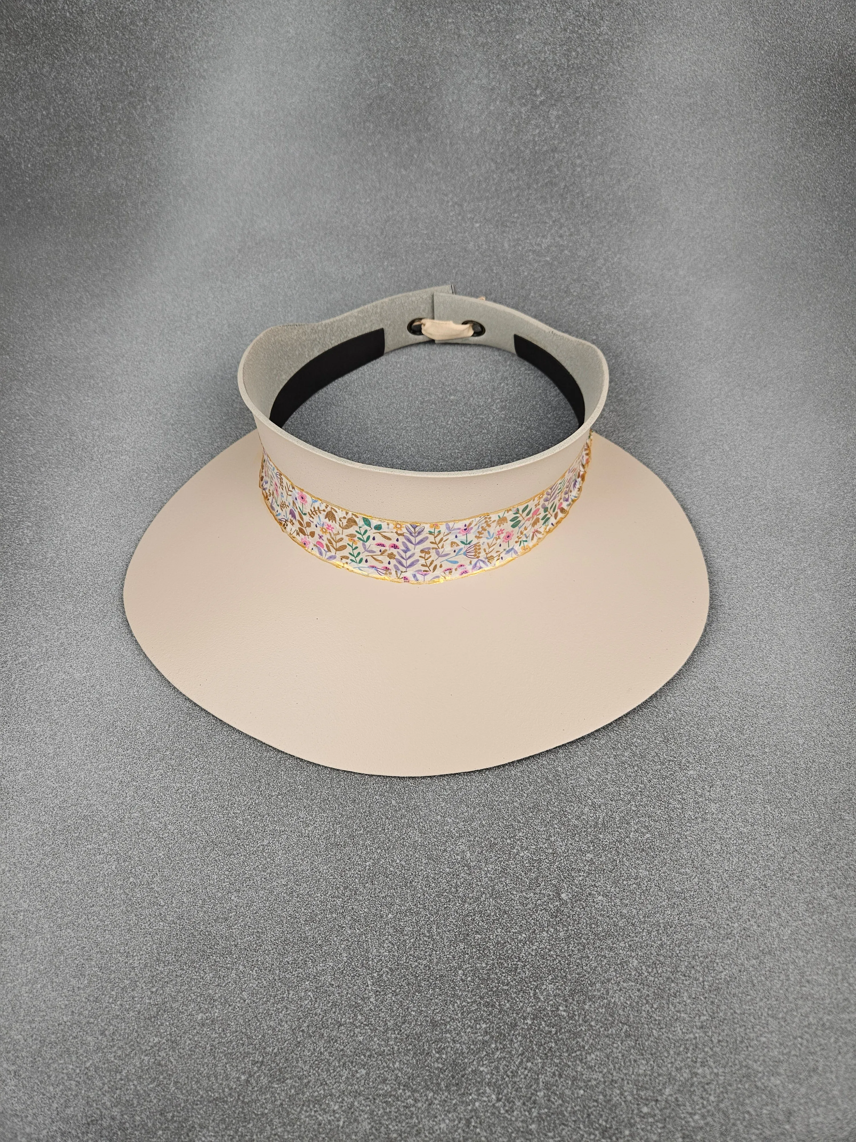 Peachy Beige "LadyEVA" Visor Hat with Bright Multicolored Floral Band