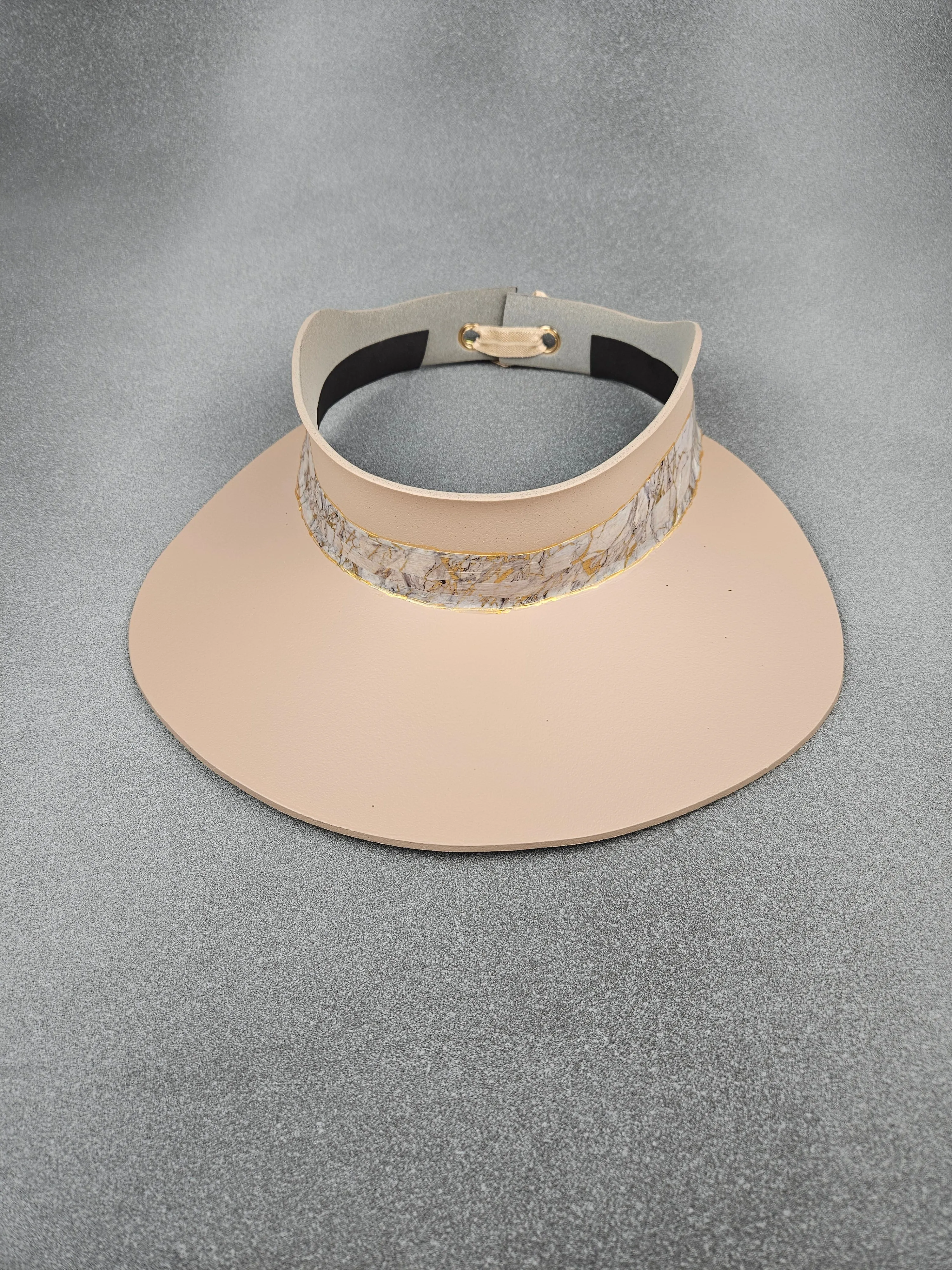 Peachy Beige "LadyEVA" Visor Hat with Marbled Golden Band