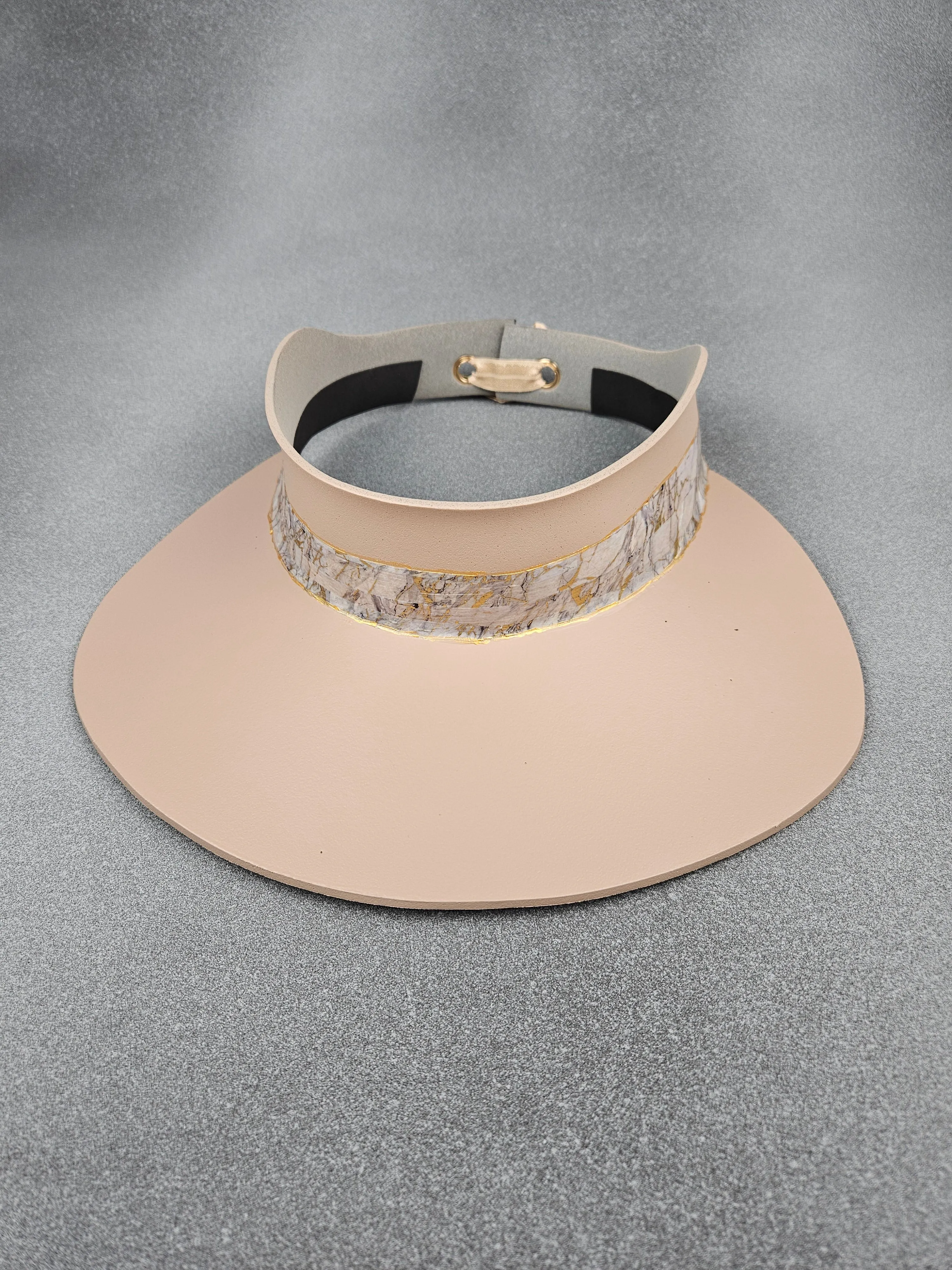 Peachy Beige "LadyEVA" Visor Hat with Marbled Golden Band