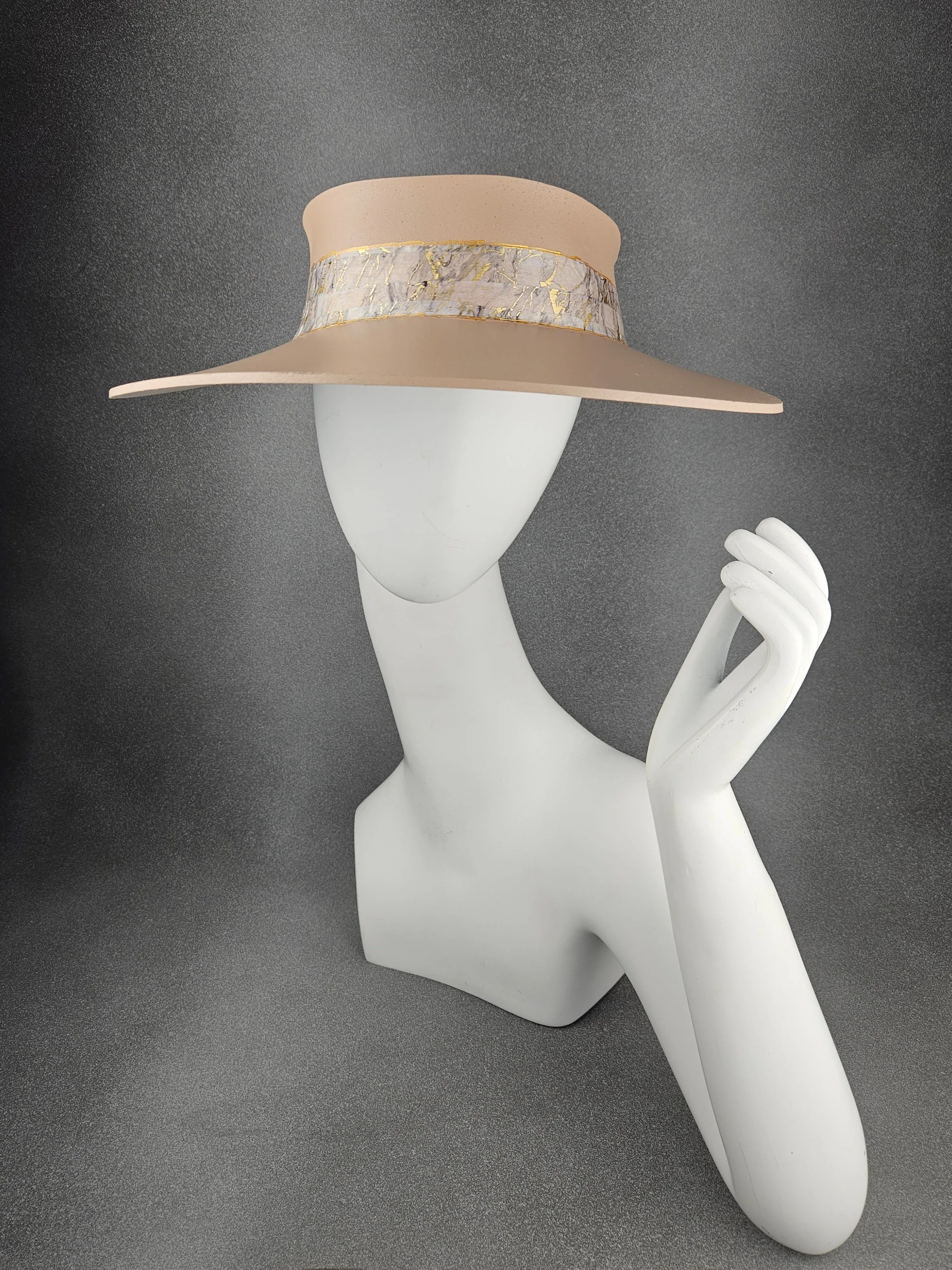Peachy Beige "LadyEVA" Visor Hat with Marbled Golden Band
