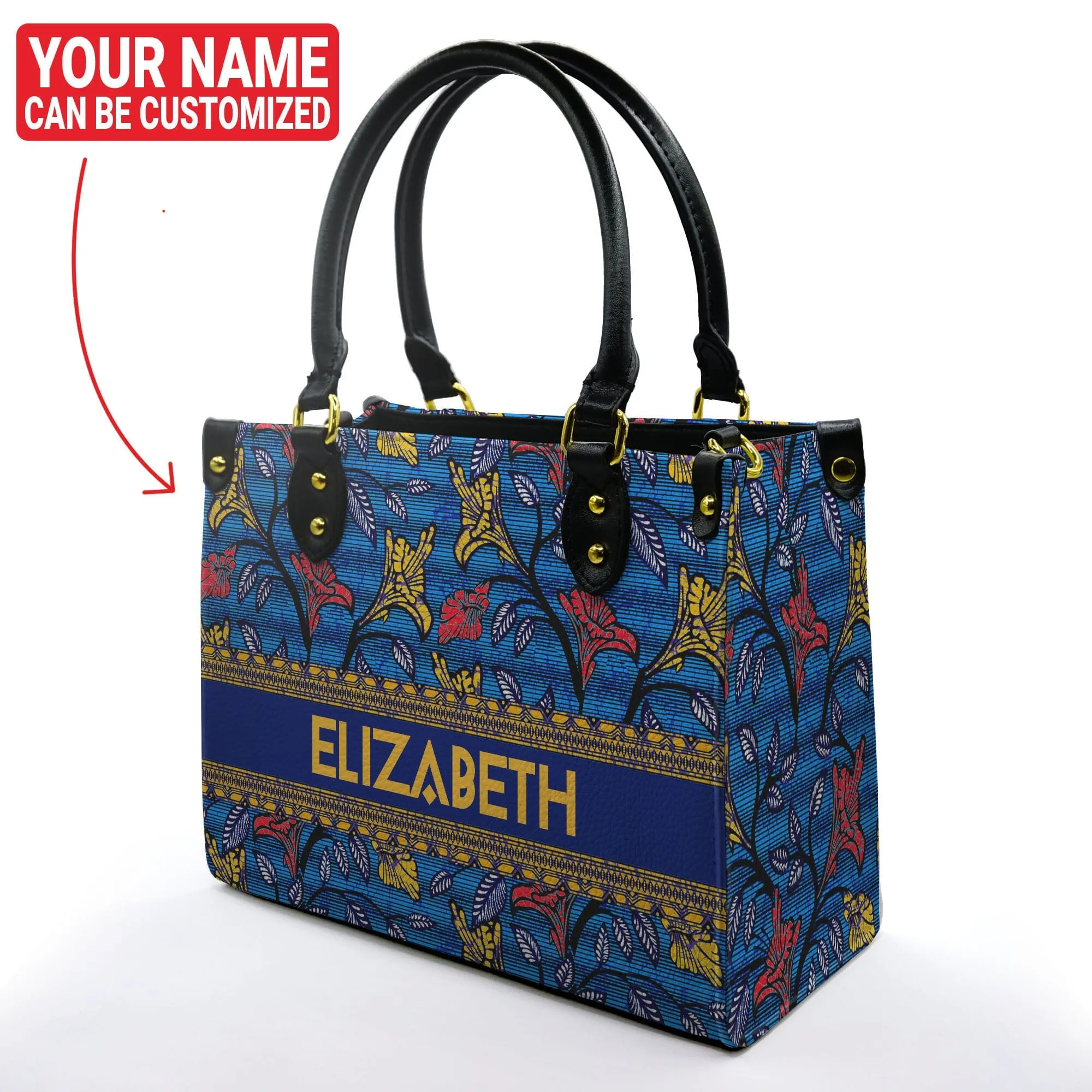 Personalized Ankara Pattern Leather Handbag