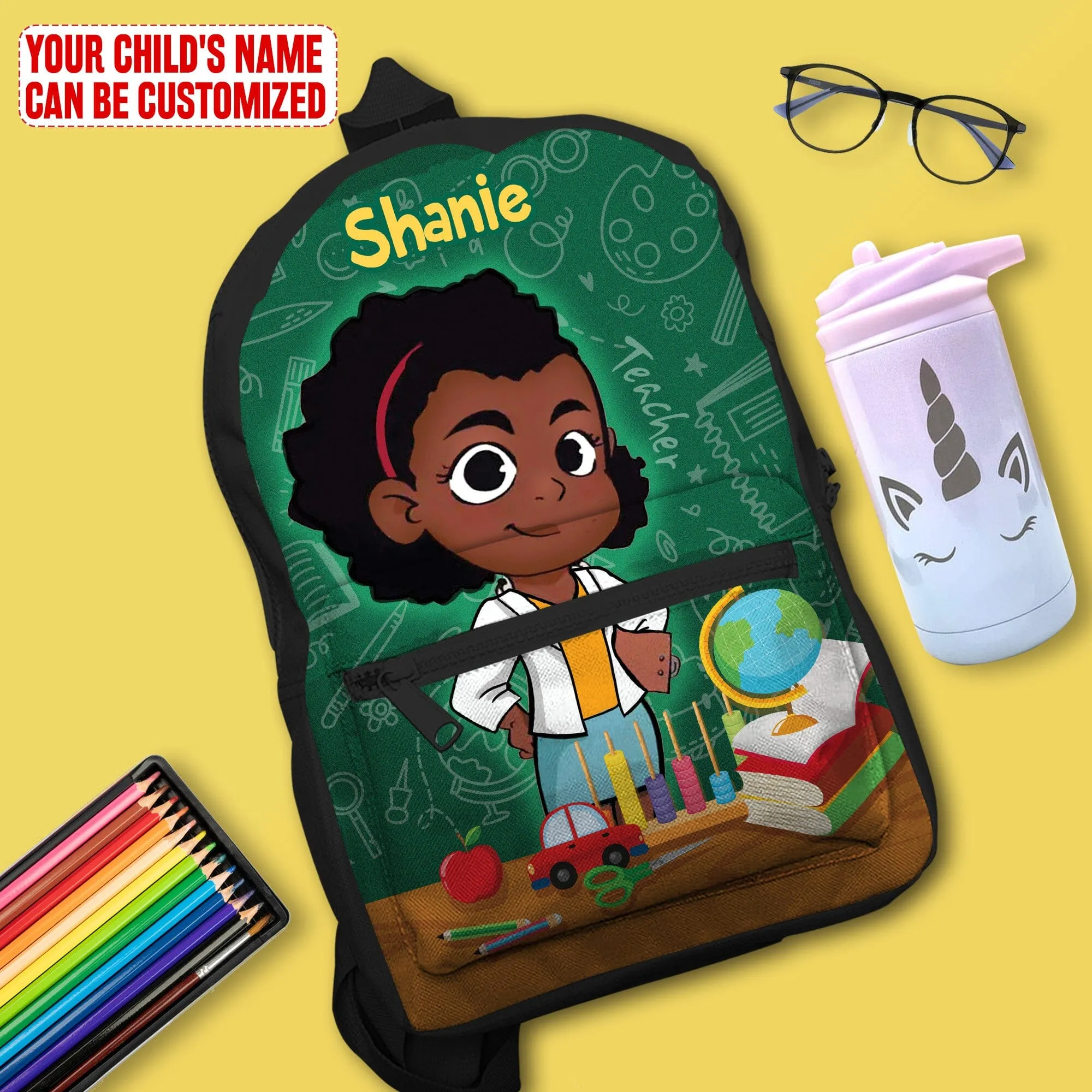 Personalized Little Afro Teacher Kid Backpack