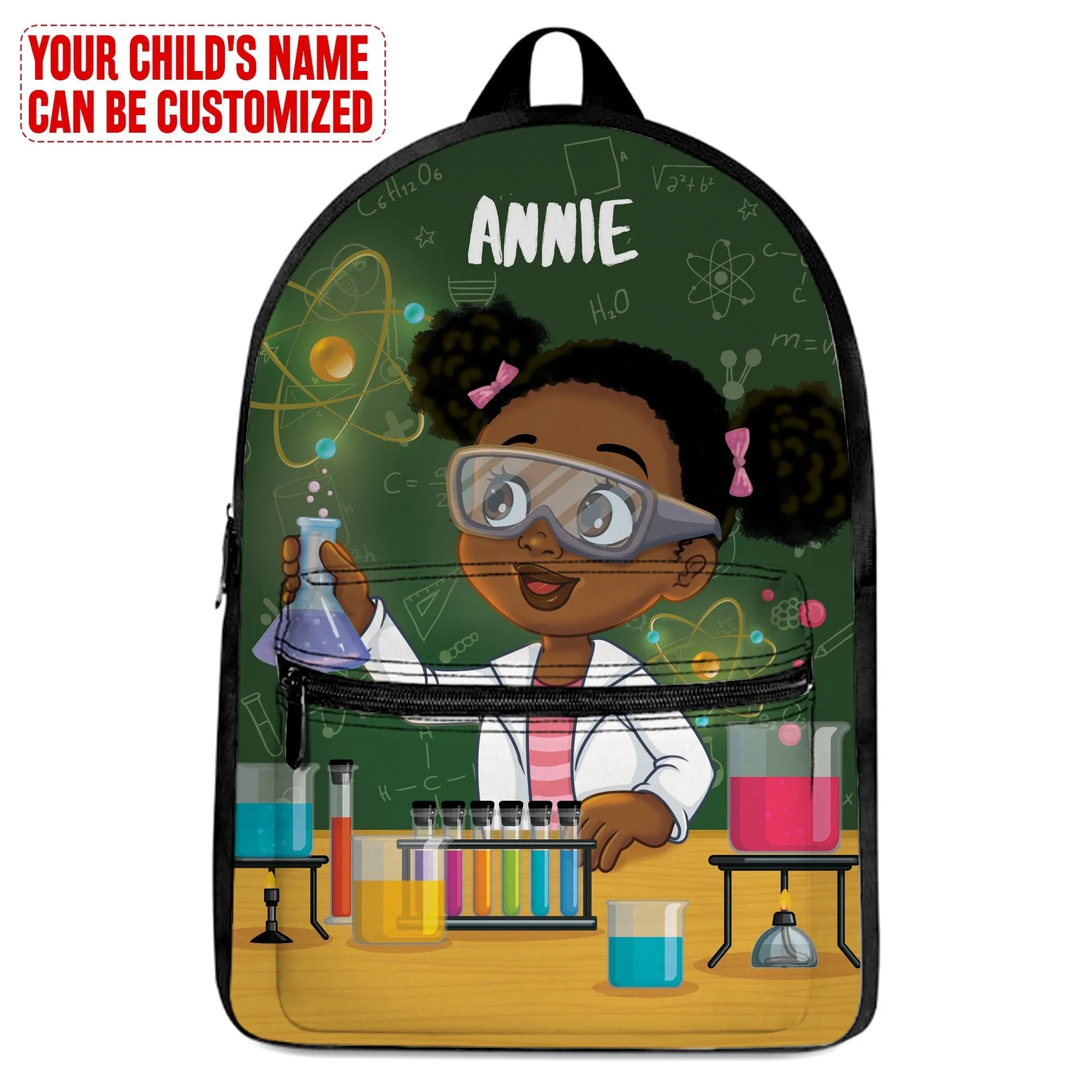 Personalized Little Cute Afro Scientist Kid Backpack