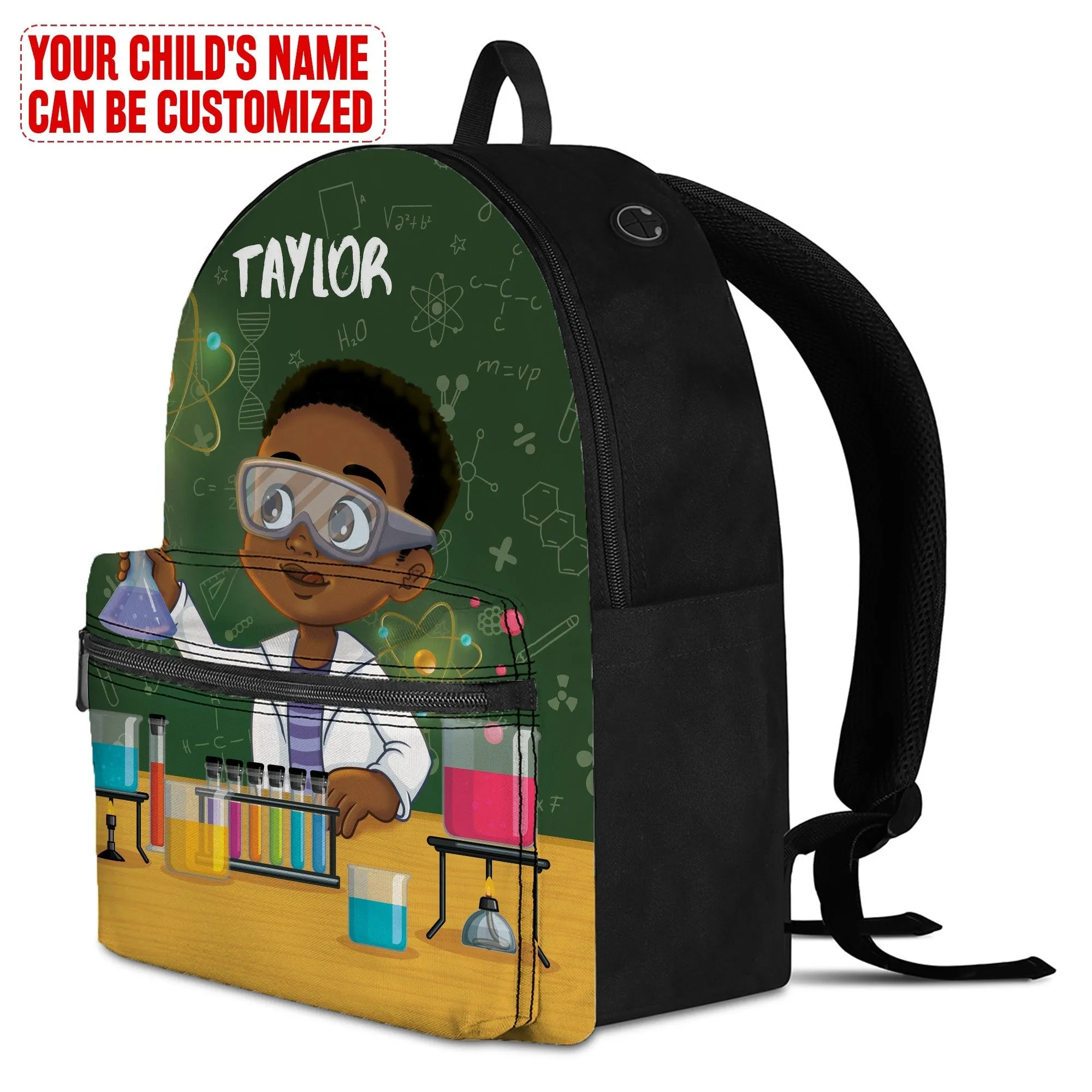 Personalized Little Cute Afro Scientist Kid Backpack