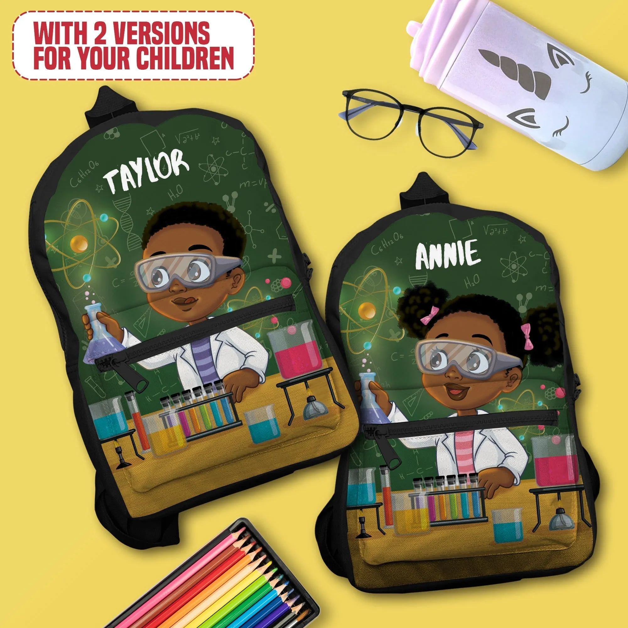 Personalized Little Cute Afro Scientist Kid Backpack