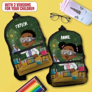 Personalized Little Cute Afro Scientist Kid Backpack