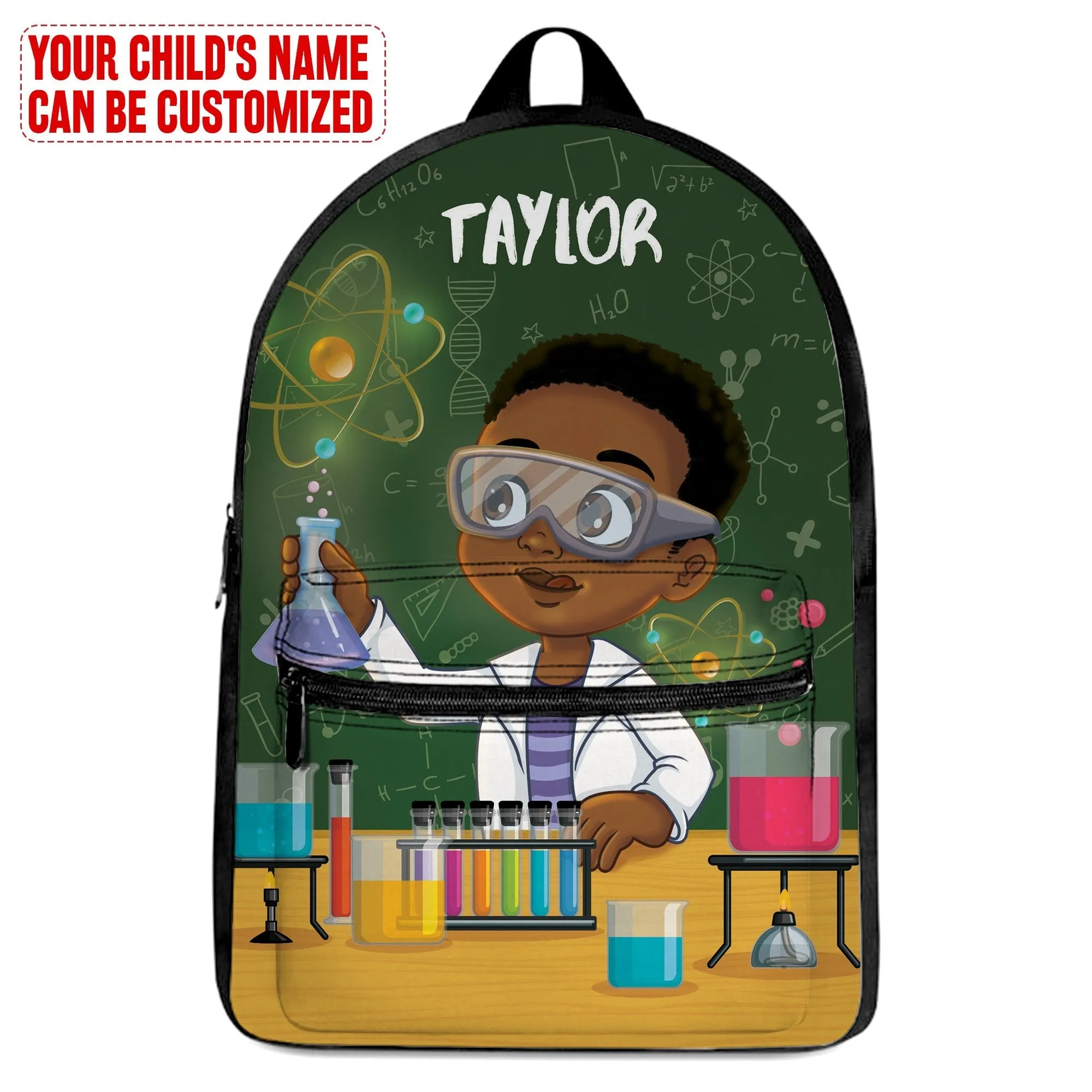 Personalized Little Cute Afro Scientist Kid Backpack