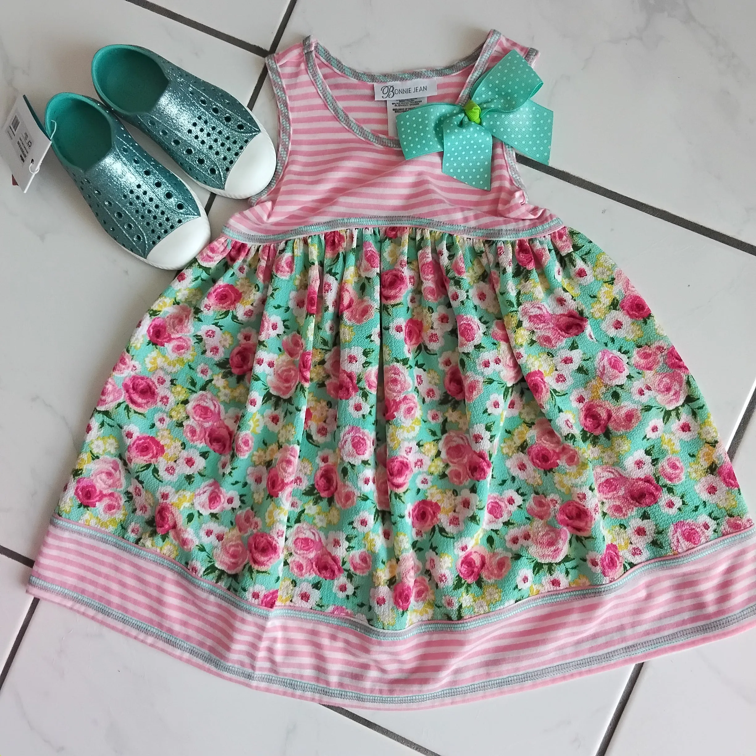 Pink Stripe and Floral Jersey Dress | Bonnie Jean