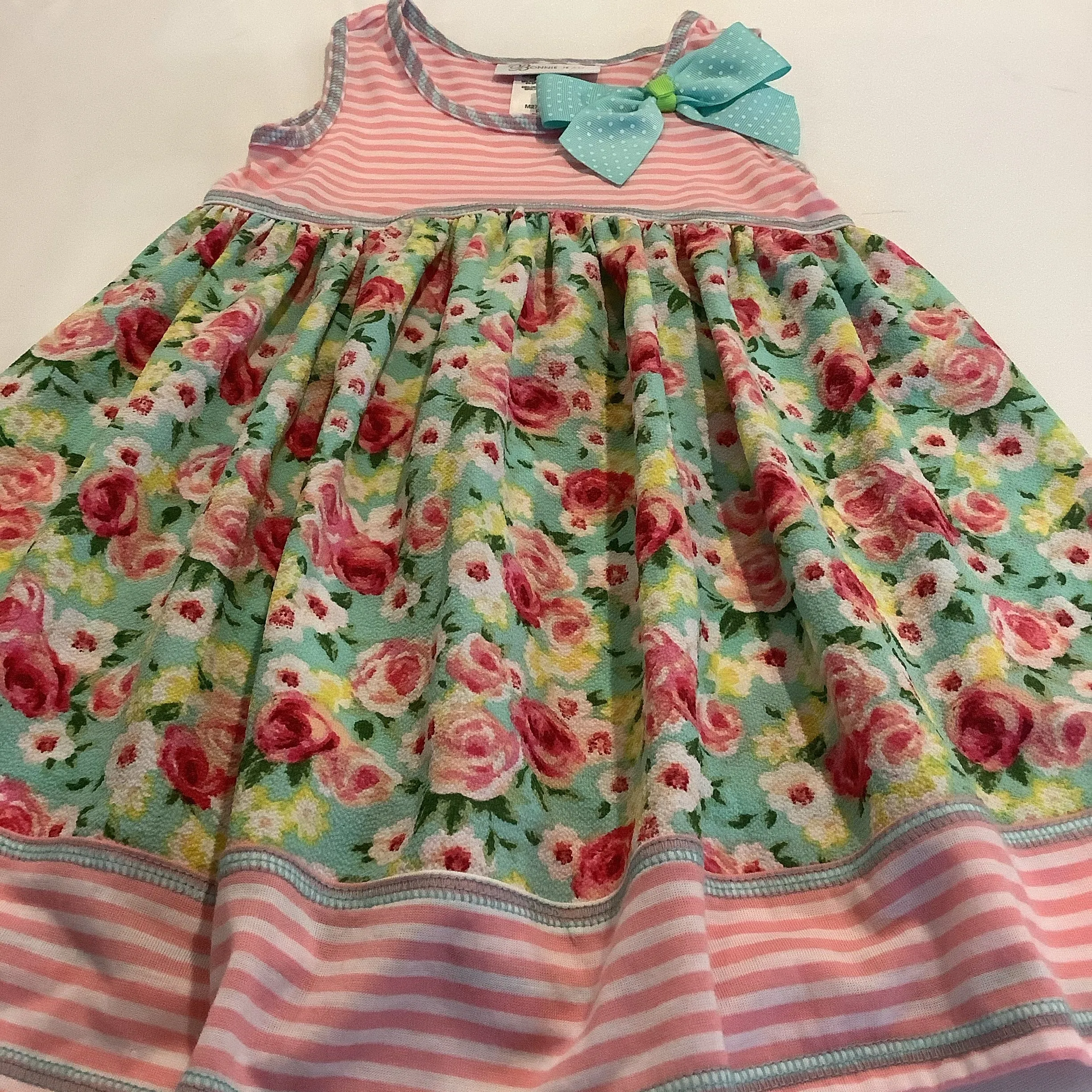 Pink Stripe and Floral Jersey Dress | Bonnie Jean