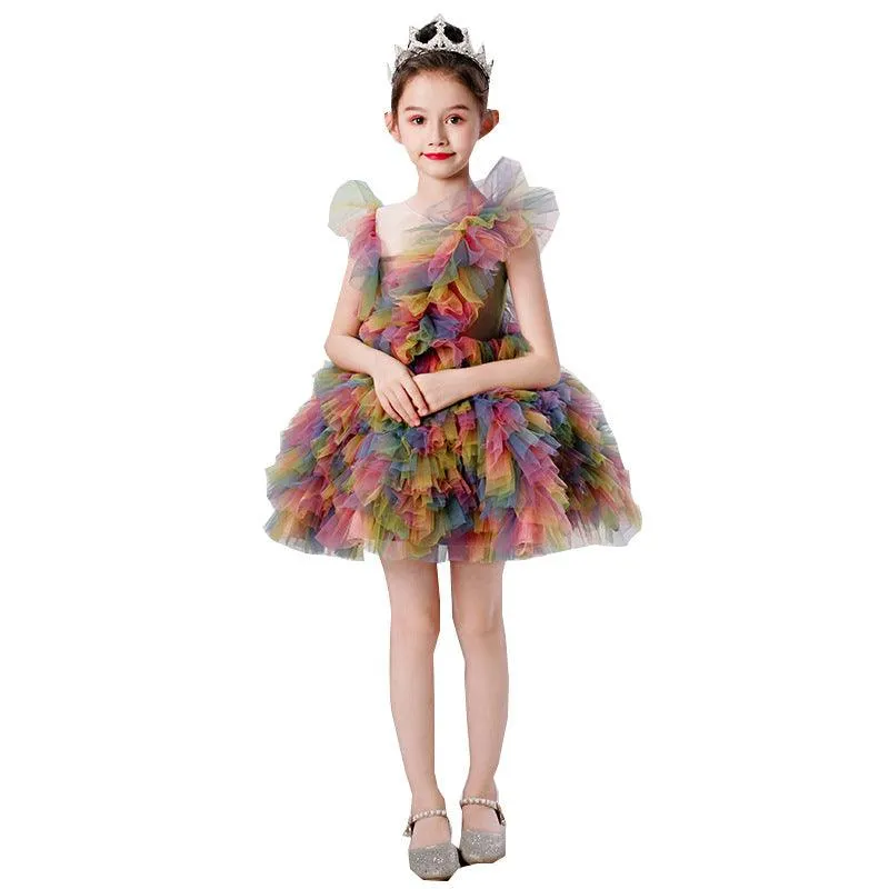 Rainbow Dream Pompom Dress Colorful Princess Dress