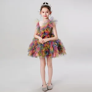Rainbow Dream Pompom Dress Colorful Princess Dress