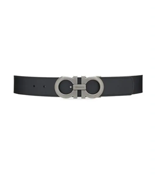 Reversible And Adjustable Gancini Belt Calfskin Leather Black/Hickory