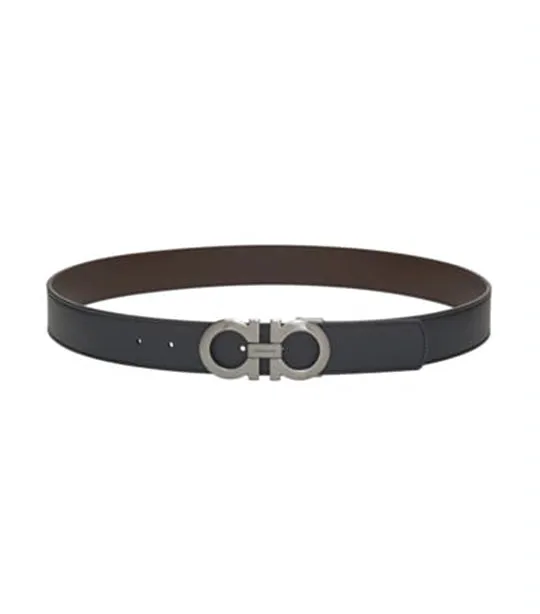 Reversible And Adjustable Gancini Belt Calfskin Leather Black/Hickory