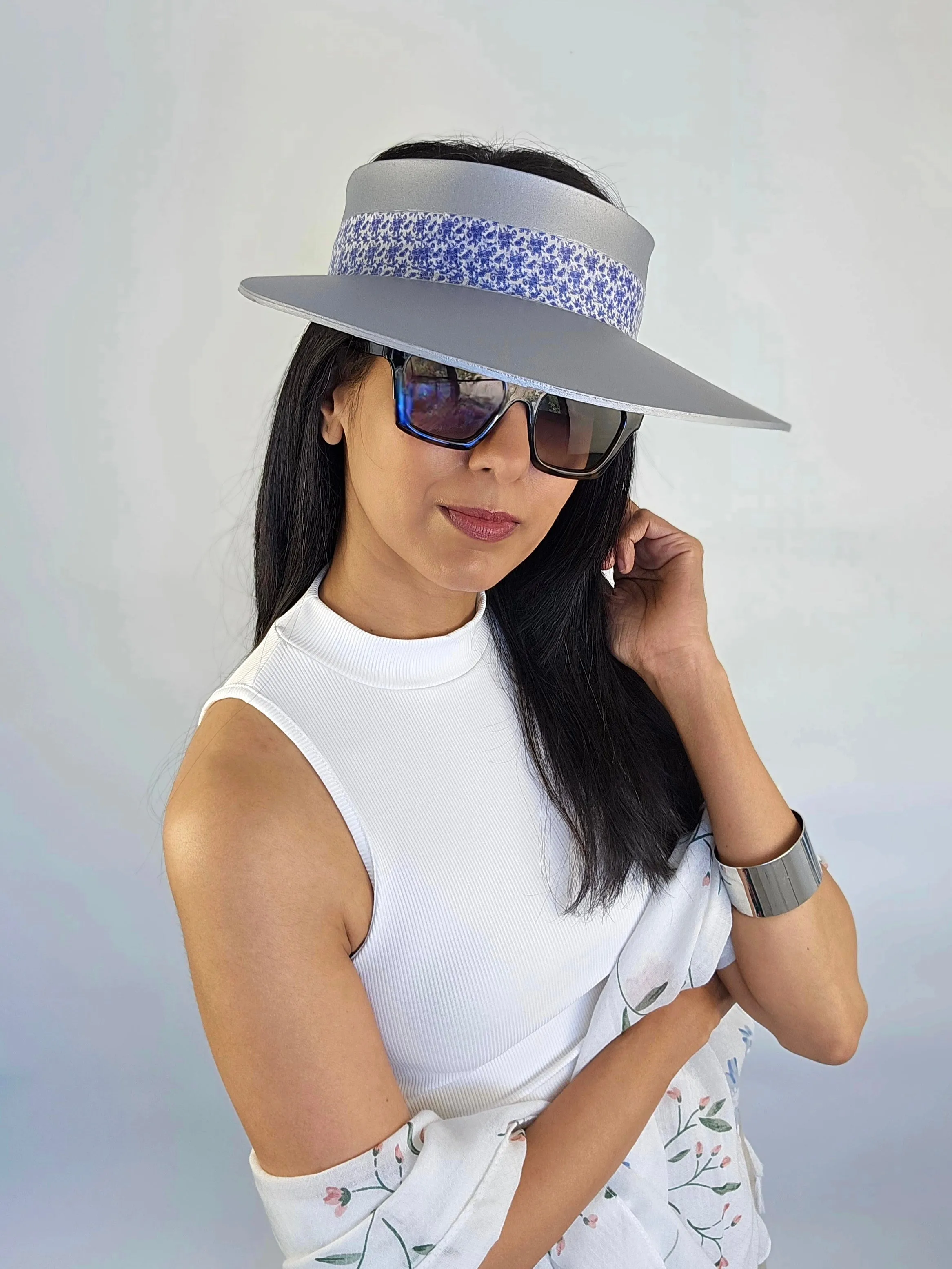 Silver "LadyEVA" Visor Hat with China Blue Band