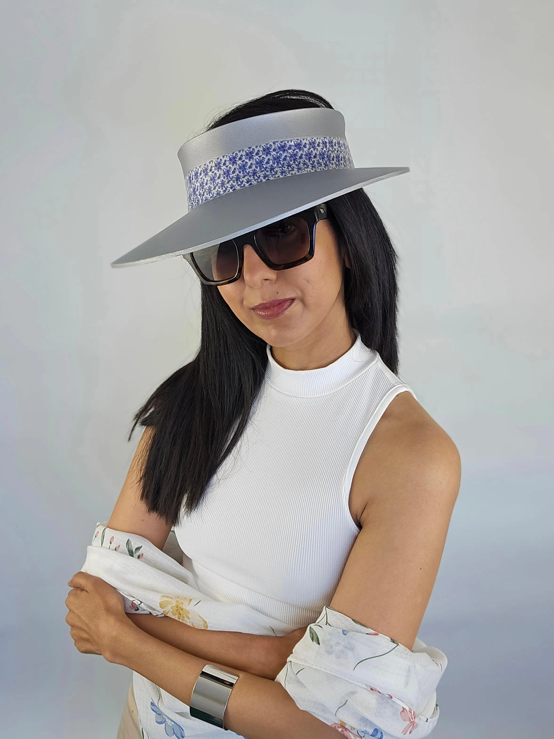 Silver "LadyEVA" Visor Hat with China Blue Band