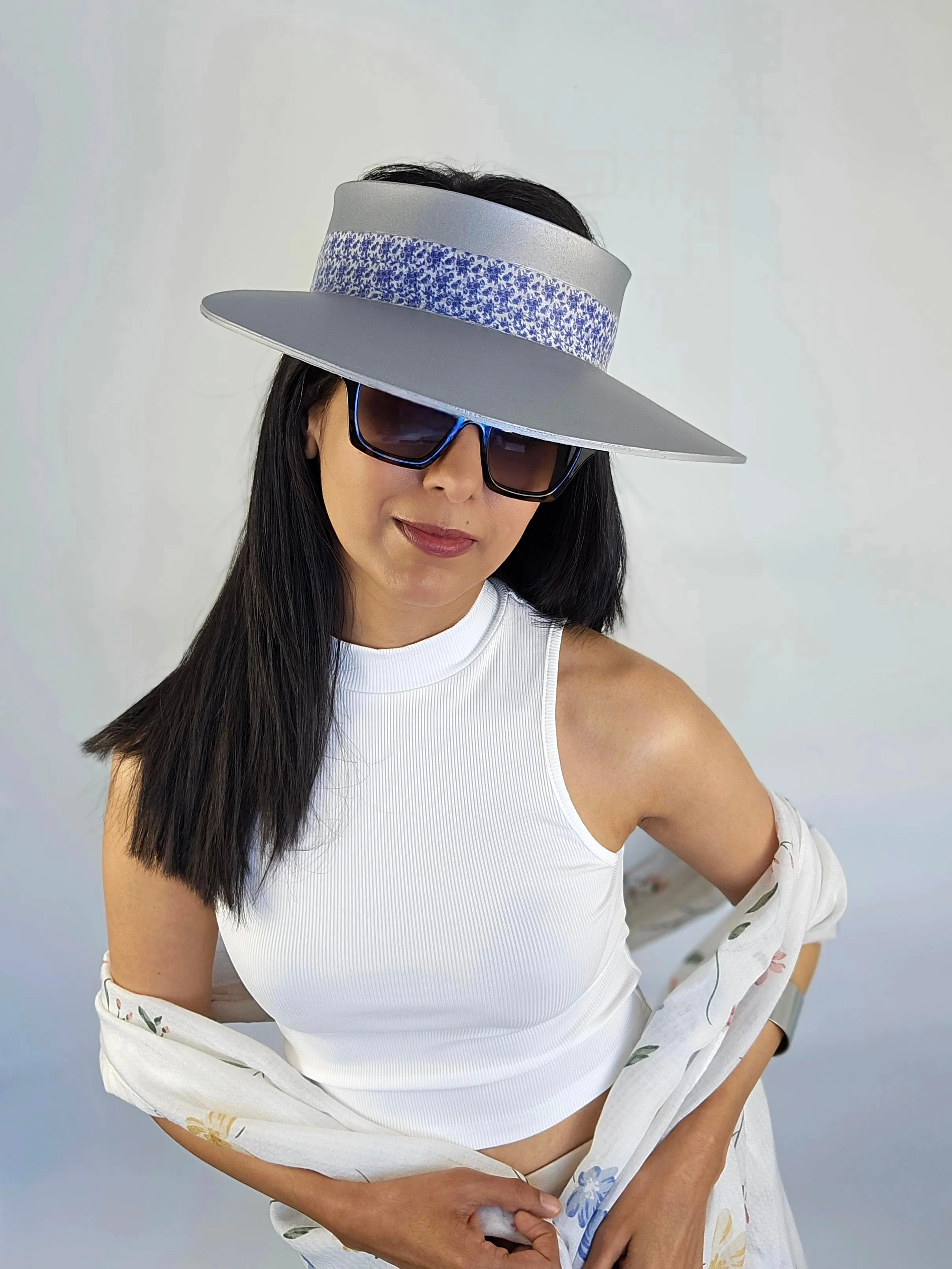Silver "LadyEVA" Visor Hat with China Blue Band