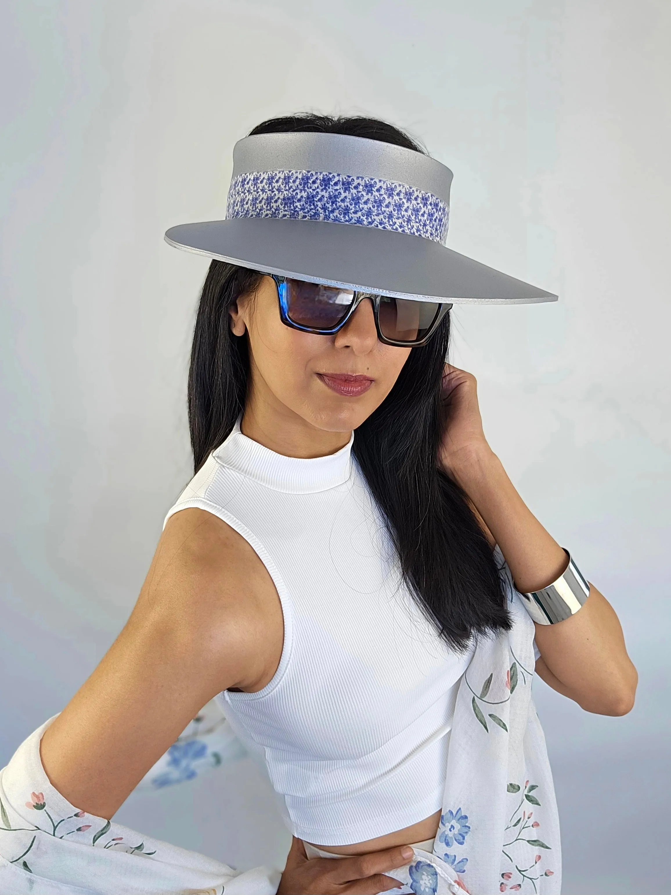 Silver "LadyEVA" Visor Hat with China Blue Band
