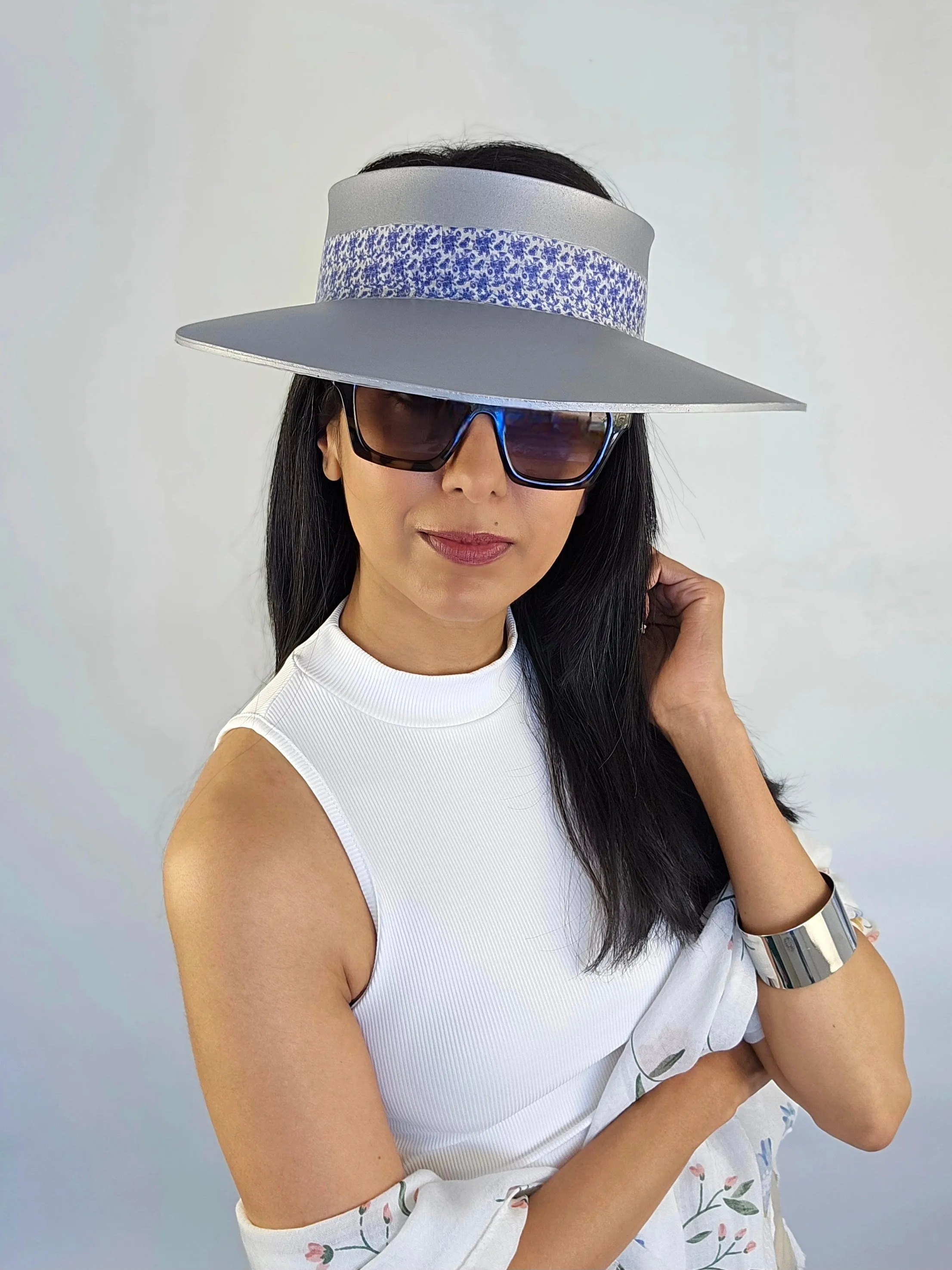 Silver "LadyEVA" Visor Hat with China Blue Band