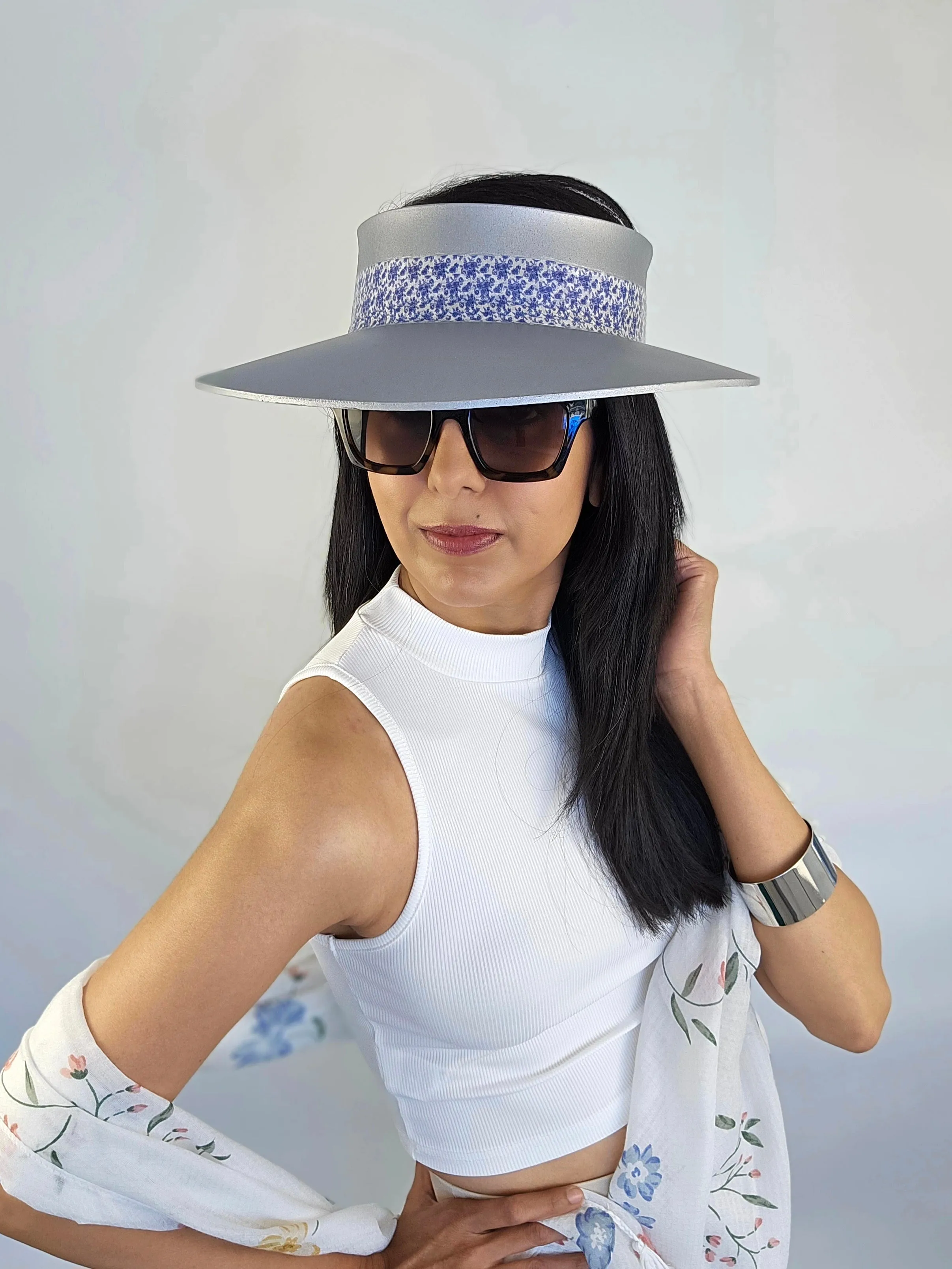 Silver "LadyEVA" Visor Hat with China Blue Band