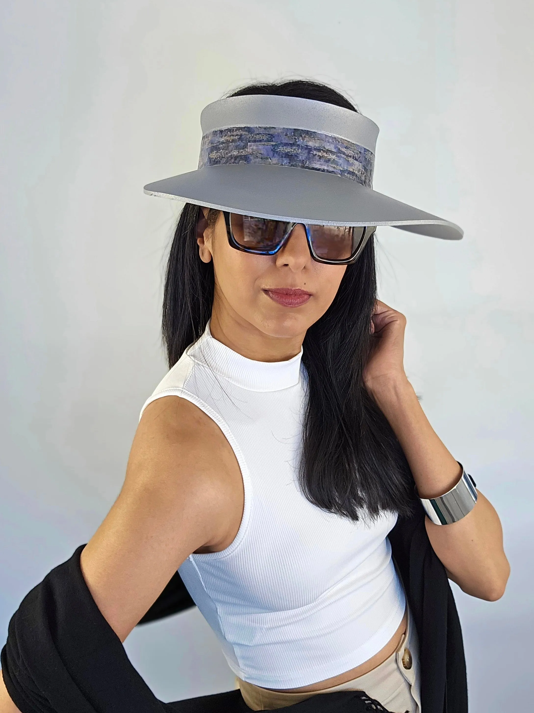 Silver "LadyEVA" Visor Hat with Lavender Monet Style Band