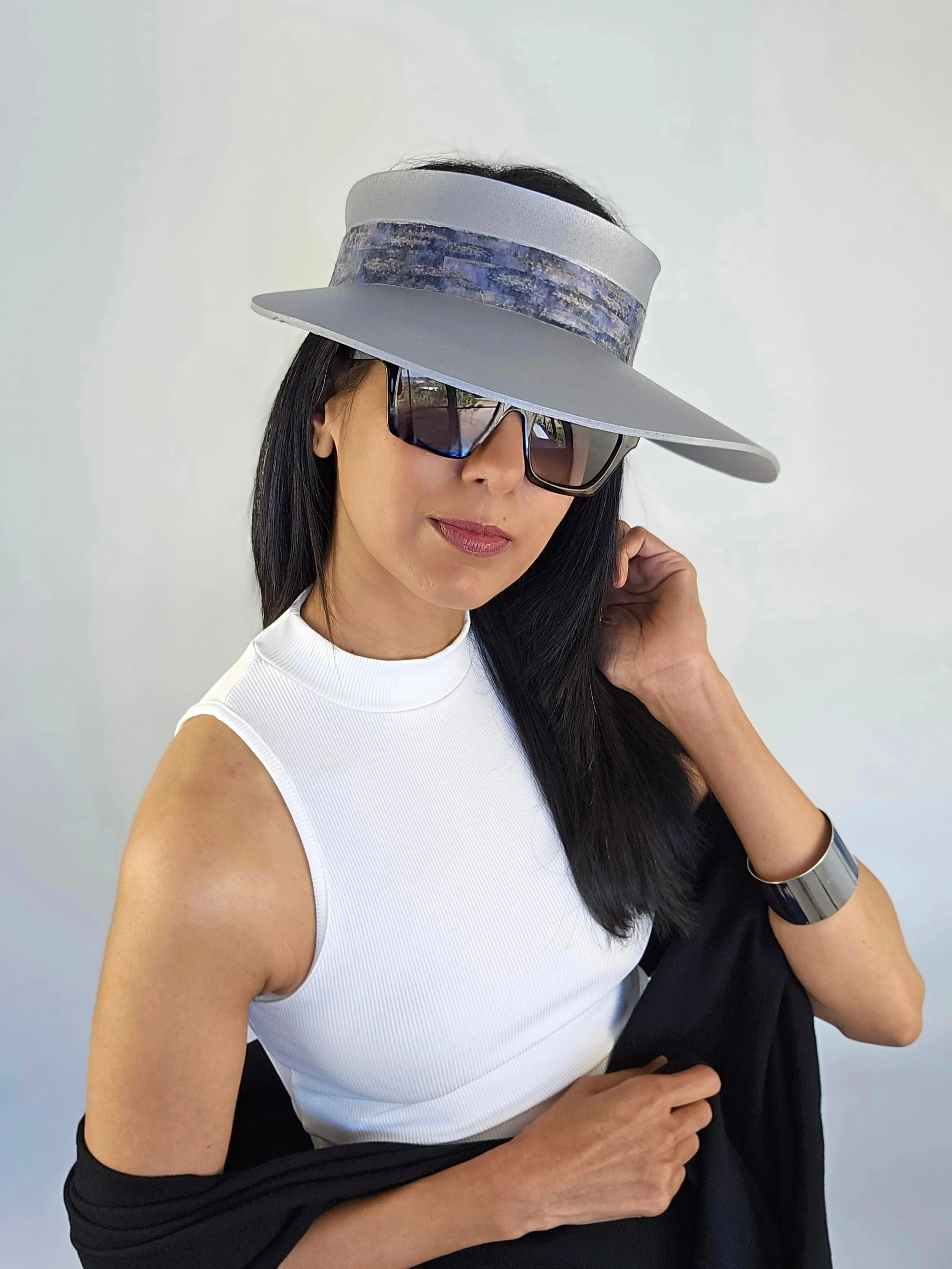 Silver "LadyEVA" Visor Hat with Lavender Monet Style Band