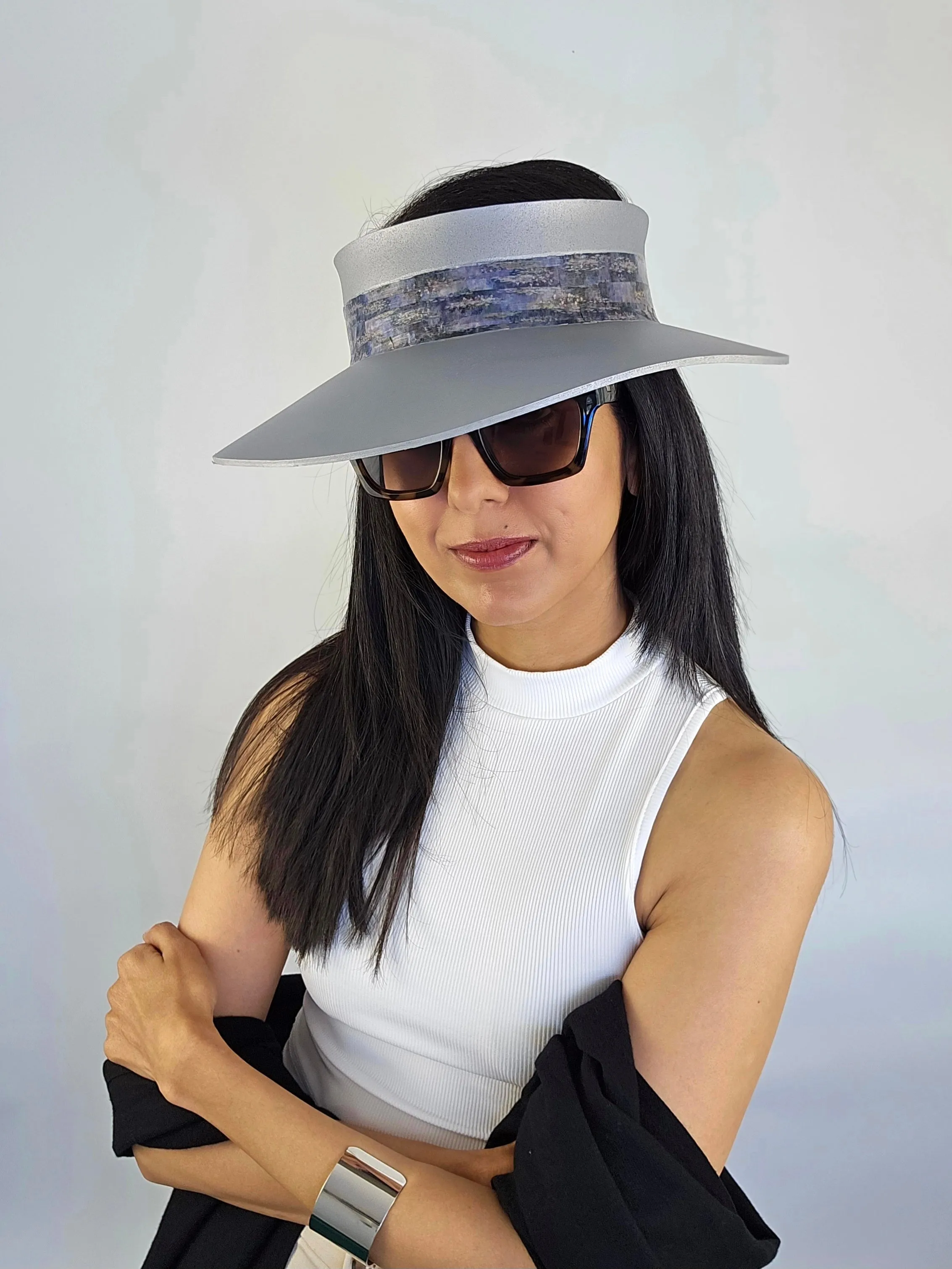 Silver "LadyEVA" Visor Hat with Lavender Monet Style Band