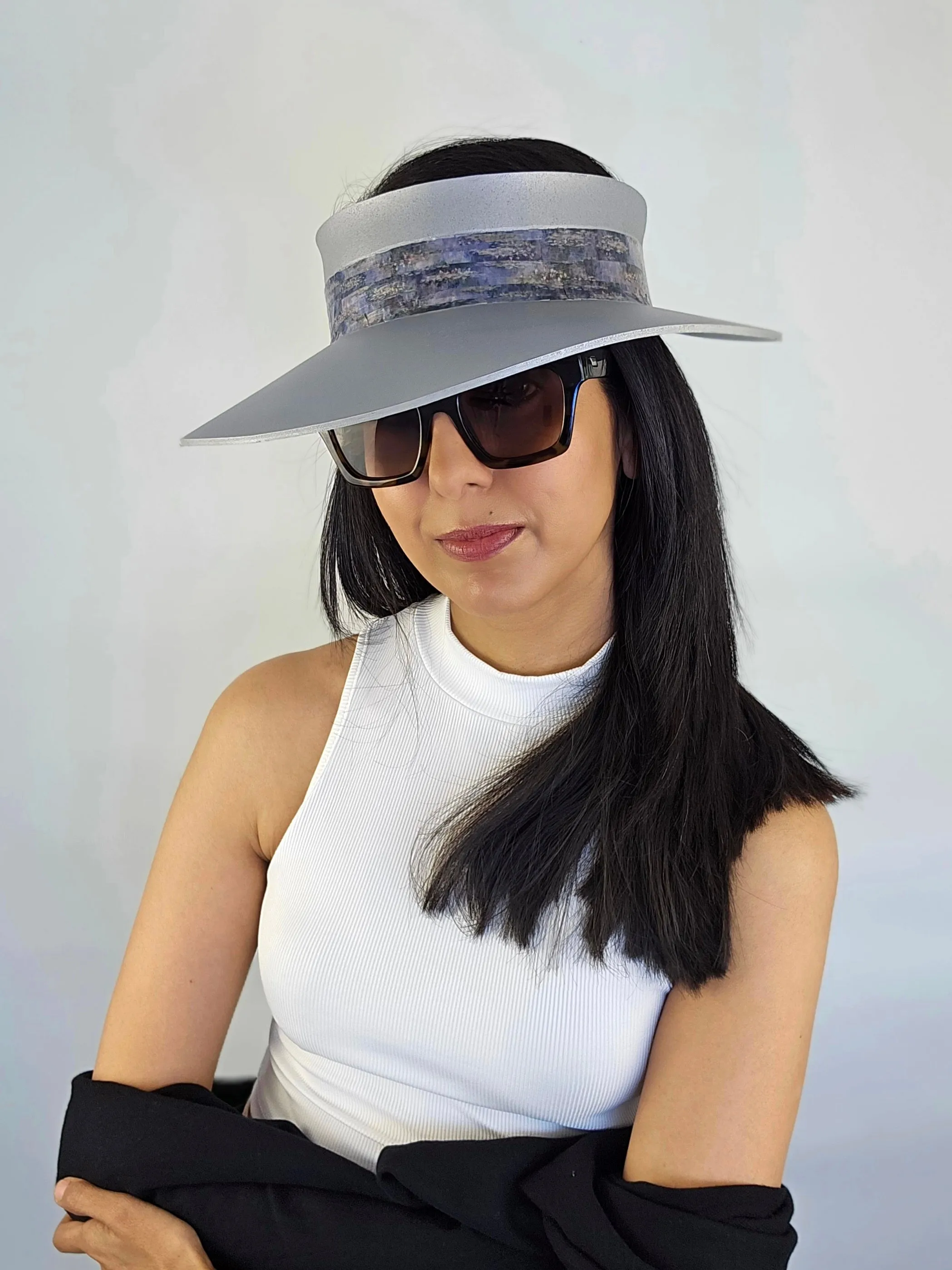 Silver "LadyEVA" Visor Hat with Lavender Monet Style Band
