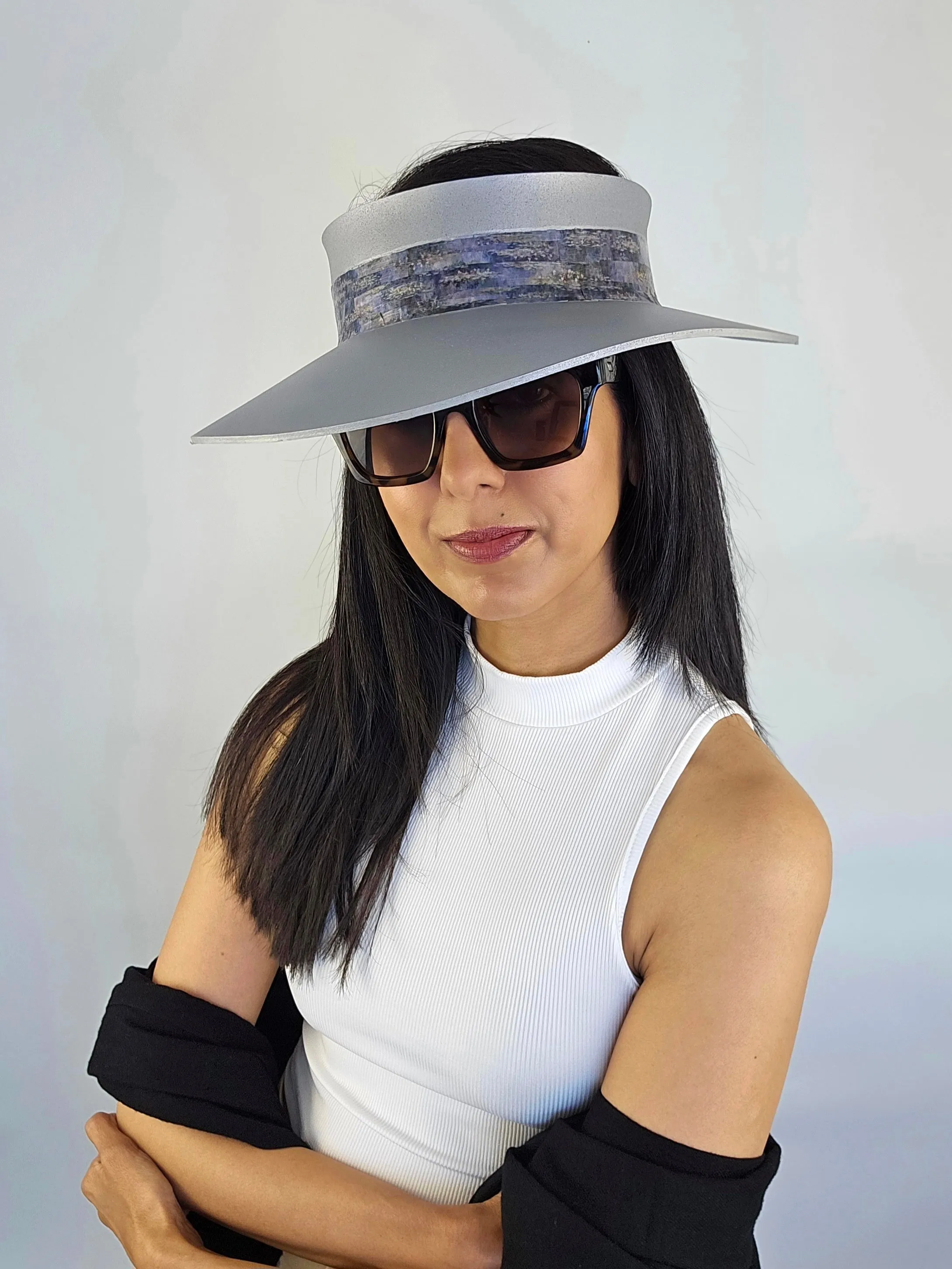 Silver "LadyEVA" Visor Hat with Lavender Monet Style Band