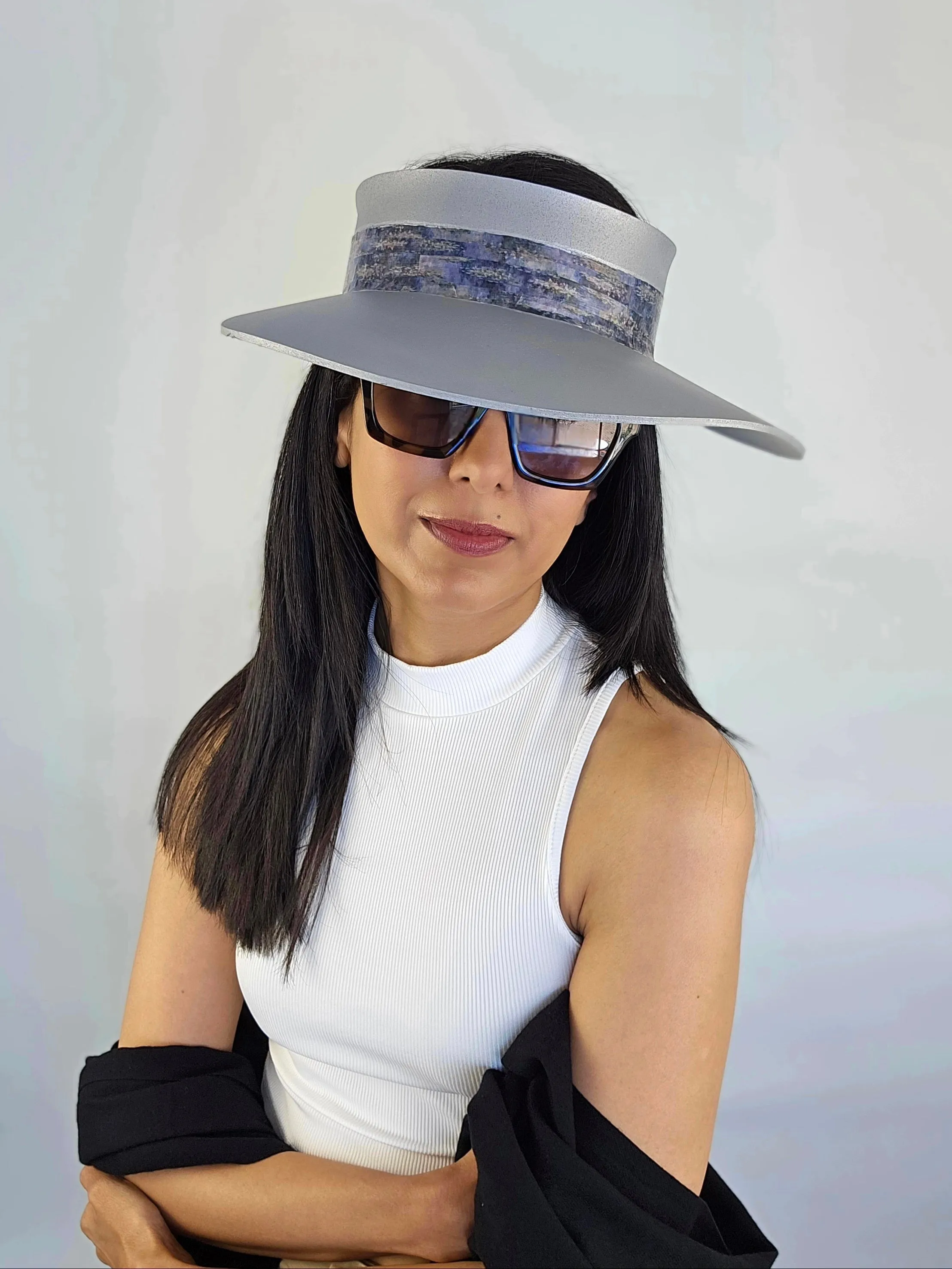 Silver "LadyEVA" Visor Hat with Lavender Monet Style Band