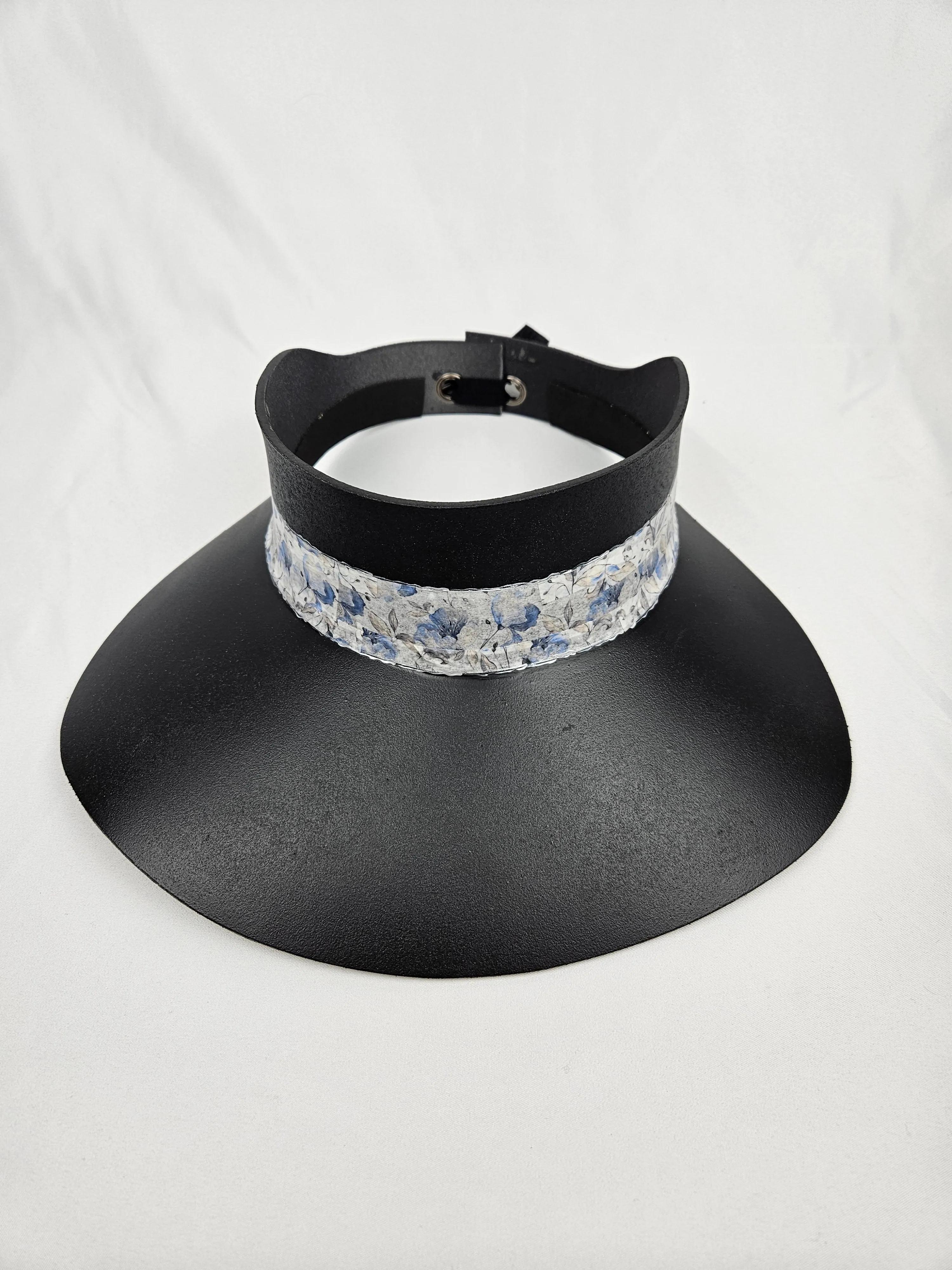 Tall Black "LadyEVA" Visor Hat with Pale Blue Floral Band