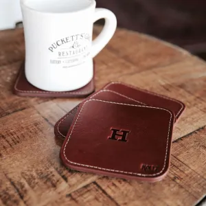 The Ranch House Personalized Fine Leather Coaster Set of 4 Coasters
