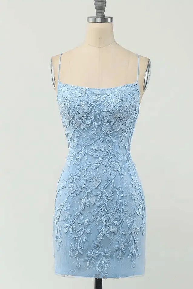 Tie Back  Appliqued Sheath Pink Short Prom Dress Homecoming Dress PD327