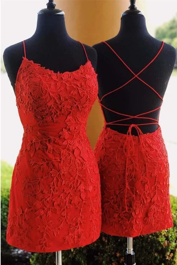Tie Back  Appliqued Sheath Pink Short Prom Dress Homecoming Dress PD327