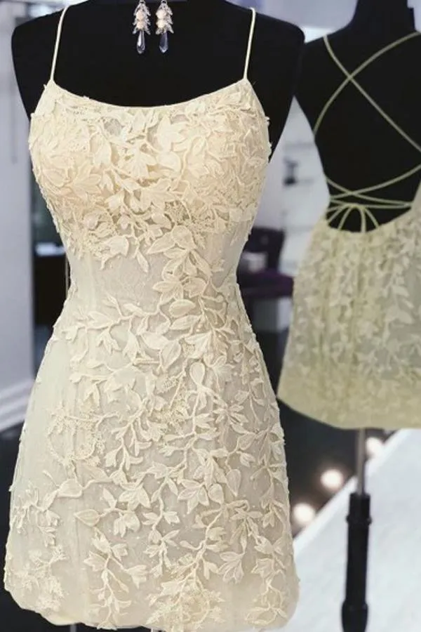 Tie Back  Appliqued Sheath Pink Short Prom Dress Homecoming Dress PD327