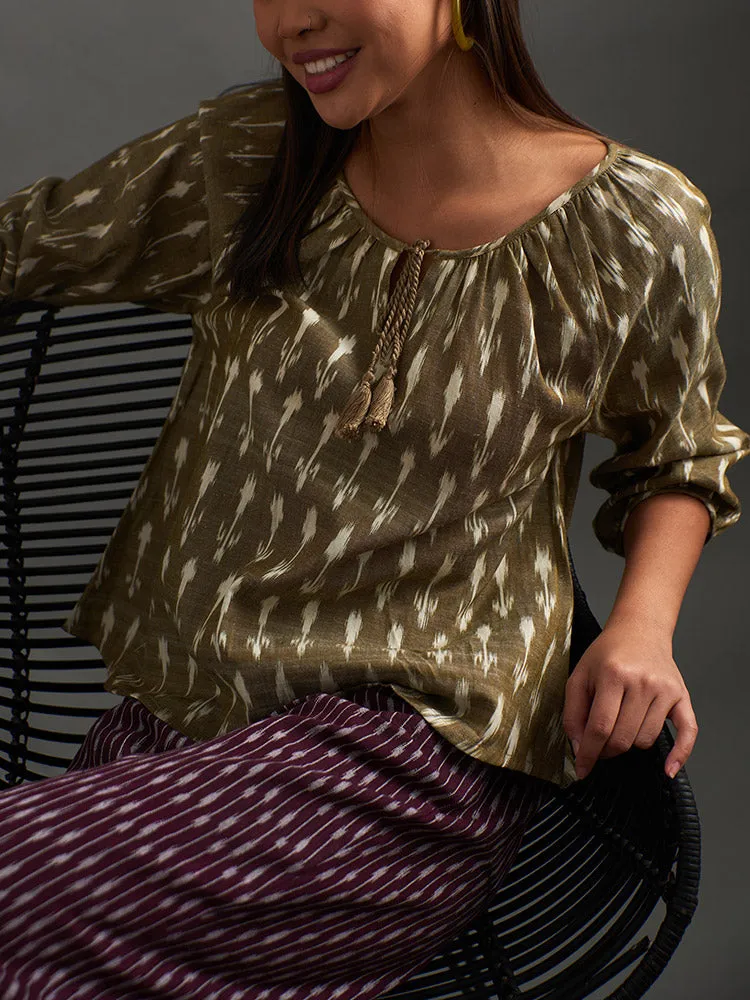 Tulum Tassel Top - Olive Ikat