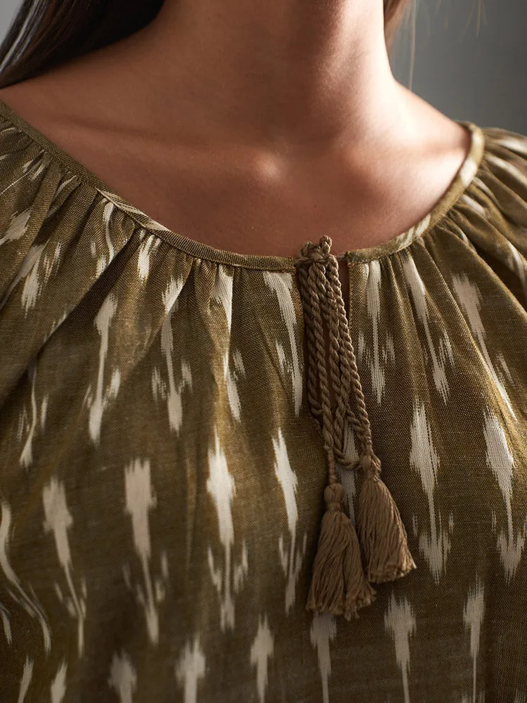 Tulum Tassel Top - Olive Ikat