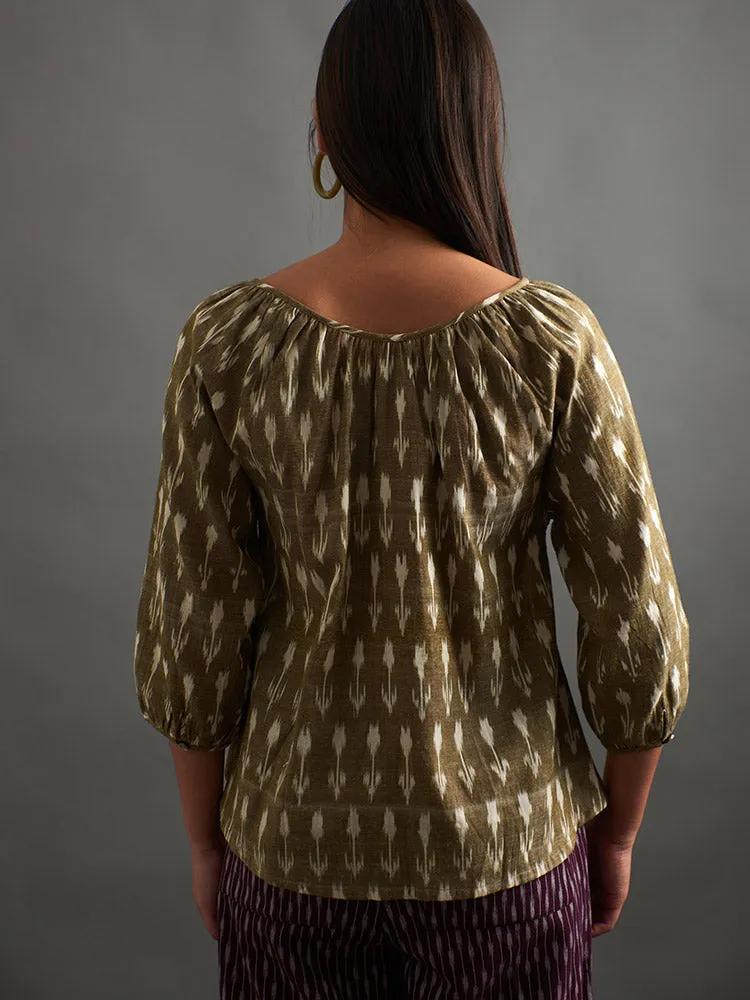 Tulum Tassel Top - Olive Ikat