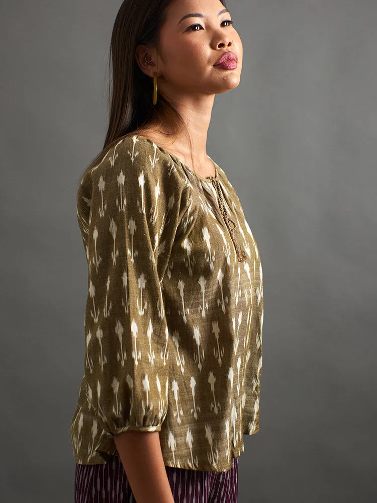 Tulum Tassel Top - Olive Ikat