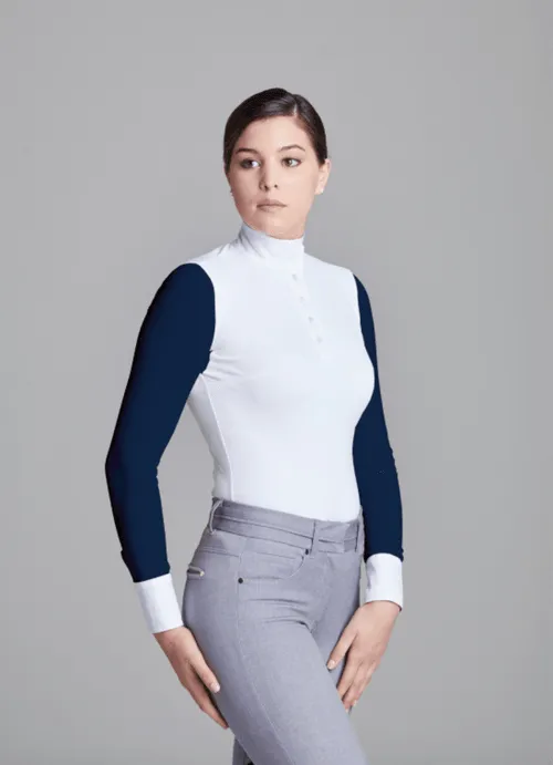 White with Navy / Orange Dot Paulo Alto Long Sleeve - FINAL SALE