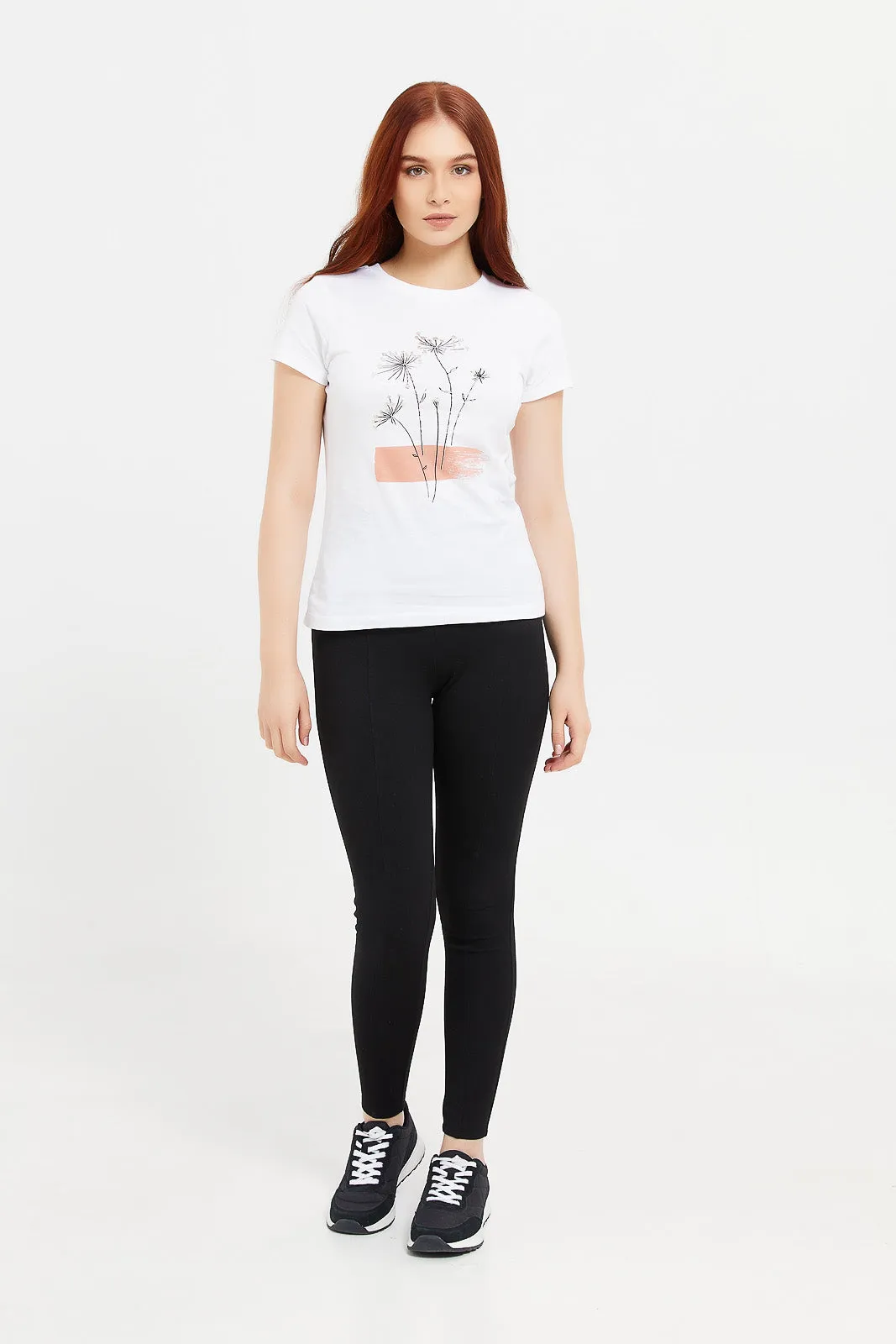 Women Cream Floral Foil T-Shirt
