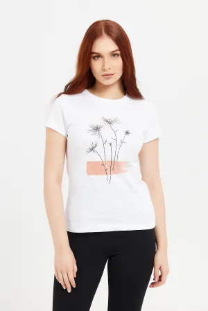 Women Cream Floral Foil T-Shirt